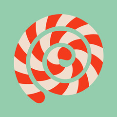 Christmas lollipop candy cane illustration. Striped spiral shape isolated on blue background. Cute xmas concept, holiday greetings. Great for Christmas and New Year party design. - 551708163