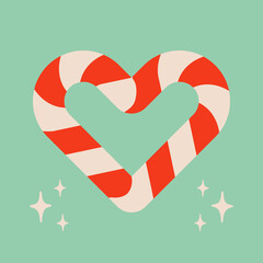 Heart shaped candy illustration. Striped Christmas ornament on ice blue background. Great for Christmas or Valentine’s Day design. - 551708175