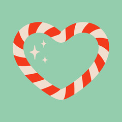 Heart shaped candy cane illustration. Striped Christmas ornament on ice blue background. Great for Christmas or Valentine’s Day design. - 551708178