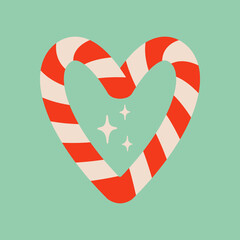 Heart shaped candy cane illustration. Striped Christmas ornament on ice blue background. Great for Christmas or Valentine’s Day design. - 551708183