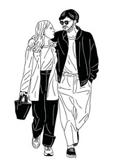 happy couple walking shopping together
hand drawn lifestyles of people
illustration
