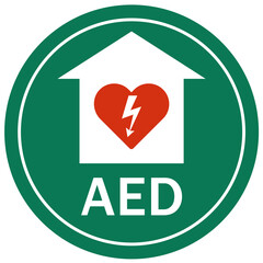 Automated external defibrilator AED emergency aid cpr hearth sign and label