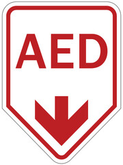 Automated external defibrilator AED emergency aid cpr hearth sign and label