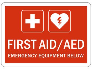 Automated external defibrilator AED emergency aid cpr hearth sign and label