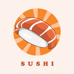 Asian Food. Salmon Sushi vector. Japanese cuisine, traditional food.