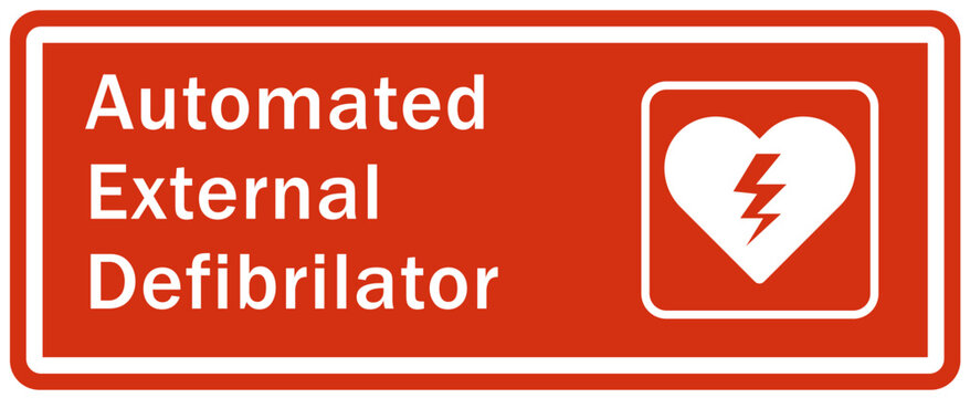 Automated external defibrilator AED emergency aid cpr hearth sign and label