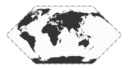 Vector world map. Eckert I projection. Plan world geographical map with latitude/longitude lines. Centered to 60deg W longitude. Vector illustration.