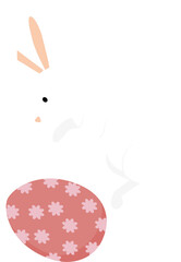 Easter bunny with egg. White rabbit illustration. Flat design.