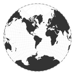 Vector world map. Van der Grinten II projection. Plan world geographical map with latitude/longitude lines. Centered to 60deg E longitude. Vector illustration.