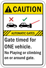 Automatic gate warning sign and label
