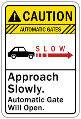 Automatic gate warning sign and label