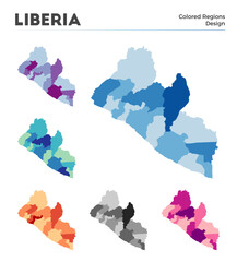 Obraz premium Liberia map collection. Borders of Liberia for your infographic. Colored country regions. Vector illustration.