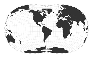 Vector world map. Laskowski tri-optimal projection. Plan world geographical map with latitude/longitude lines. Centered to 60deg E longitude. Vector illustration.