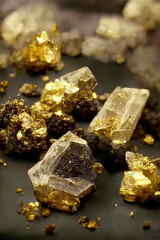 close up of a pile of golden and black crystals 