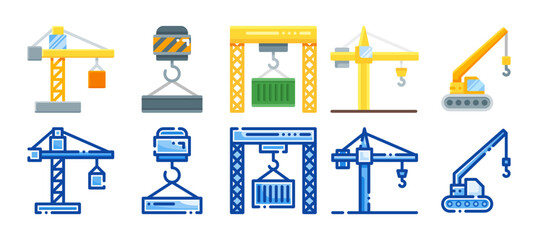 Crane icon set. Vector illustration can be used for mobile, ui, web. Flat and filled line style icon