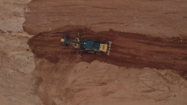 CAT 140M road shaping - Top down view - heavy earthwork construction #013