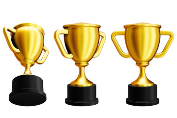 Set of golden trophy 3d illustration isolated on white background