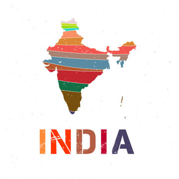 India map design. Shape of the country with beautiful geometric waves and grunge texture. Creative vector illustration.