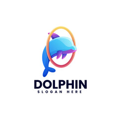 Vector Logo Illustration Dolphin Gradient Colorful Style.