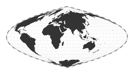 Vector world map in Craster parabolic projection. Geographical map with latitude and longitude lines, centered at 60 degrees West longitude. Vector illustration.