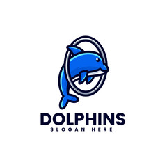 Vector Logo Illustration Dolphin Simple Mascot Style.