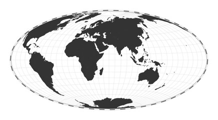 Vector world map. Hammer projection. Plan world geographical map with latitude/longitude lines. Centered to 60deg W longitude. Vector illustration.