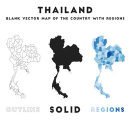 Thailand map. Borders of Thailand for your infographic. Vector country shape. Vector illustration.