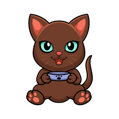 Cute havana brown cat cartoon holding food bowl