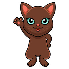 Cute havana brown cat cartoon waving hand