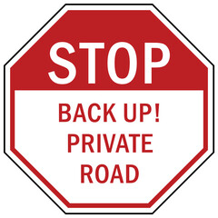 stop at gate sign and labels back up private road