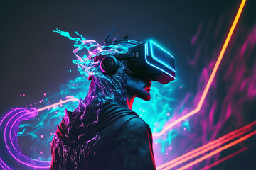 Man wearing vr headset image created with Generative AI technology.
