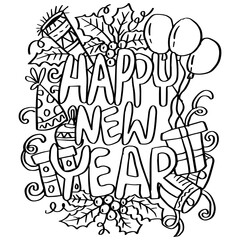 Happy New Year 2023 Coloring Pages for kids and adults