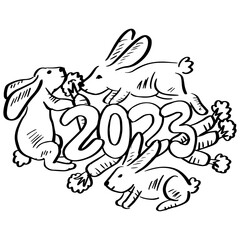 Happy New Year 2023 with Rabbit Coloring Pages