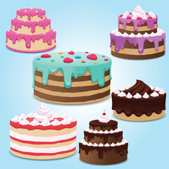 illustration of a set of cakes