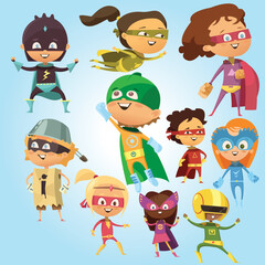 set of cartoon kids super hero