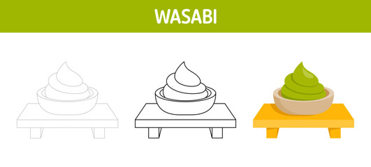 Wasabi tracing and coloring worksheet for kids