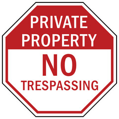 stop sign and labels private property on trespassing, authorized personnel only, do not enter, under security system