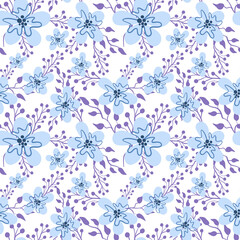 elegant seamless pattern with hand-drawn flowers and leaves