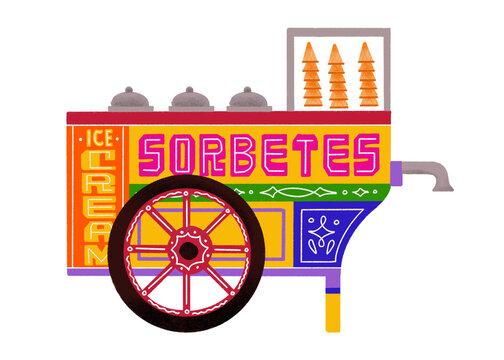Filipino sorbetes cart side view illustration in rainbow colors