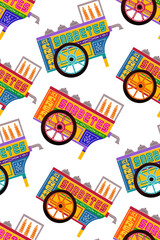 Filipino sorbetes carts side view illustrated pattern on white background - obrazy, fototapety, plakaty
