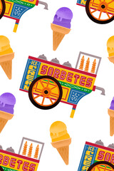 Filipino sorbetes carts with cheese and ube cones illustrated pattern on transparent background - obrazy, fototapety, plakaty