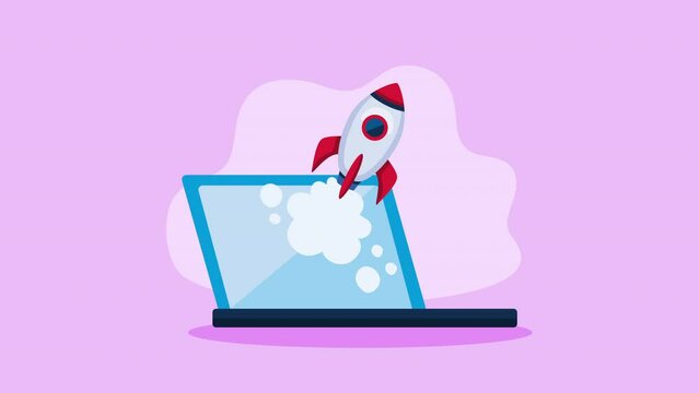 laptop computer with rocket animation