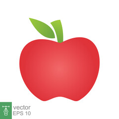 Red apple icon. Simple flat style. Fresh apple fruit with leaves, green leaf, glossy, food concept. Vector illustration isolated on white background. EPS 10.