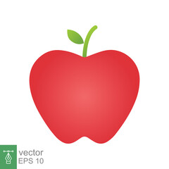 Red apple icon. Simple flat style. Fresh apple fruit with leaves, green leaf, glossy, food concept. Vector illustration isolated on white background. EPS 10.