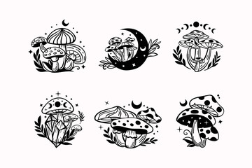 Celestial witchy mushroom with mystical boho elements