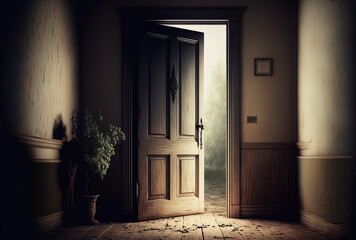 Fototapeta na wymiar Background of inside living room with empty door. Generative AI