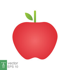 Red apple icon. Simple flat style. Fresh apple fruit with leaves, green leaf, glossy, food concept. Vector illustration isolated on white background. EPS 10.