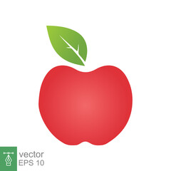 Red apple icon. Simple flat style. Fresh apple fruit with leaves, green leaf, glossy, food concept. Vector illustration isolated on white background. EPS 10.