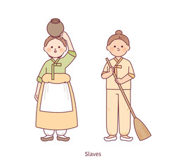 Joseon, an old Korean nation. Pub owner, jobless man, servant, entertainer costume characters. outline simple vector illustration.