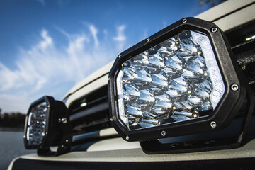 LED fog lights are mounted on the car bumper as an additional hinged light.